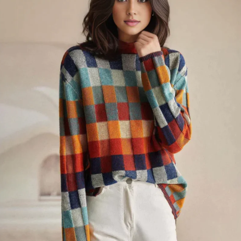 Lilyana | Suéter de Cuello Alto con Diseño Colorido