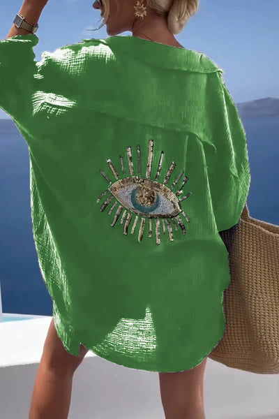 Patricia | Evil Eye Camisa casual de lentejuelas y cuentas