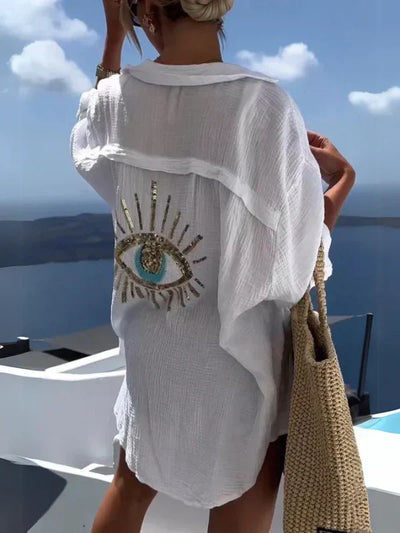 Patricia | Evil Eye Camisa casual de lentejuelas y cuentas