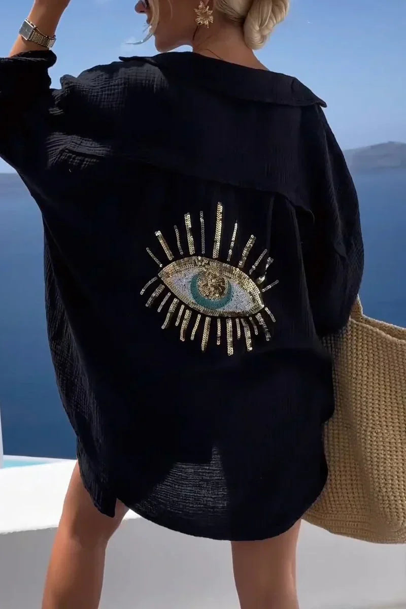 Patricia | Evil Eye Camisa casual de lentejuelas y cuentas