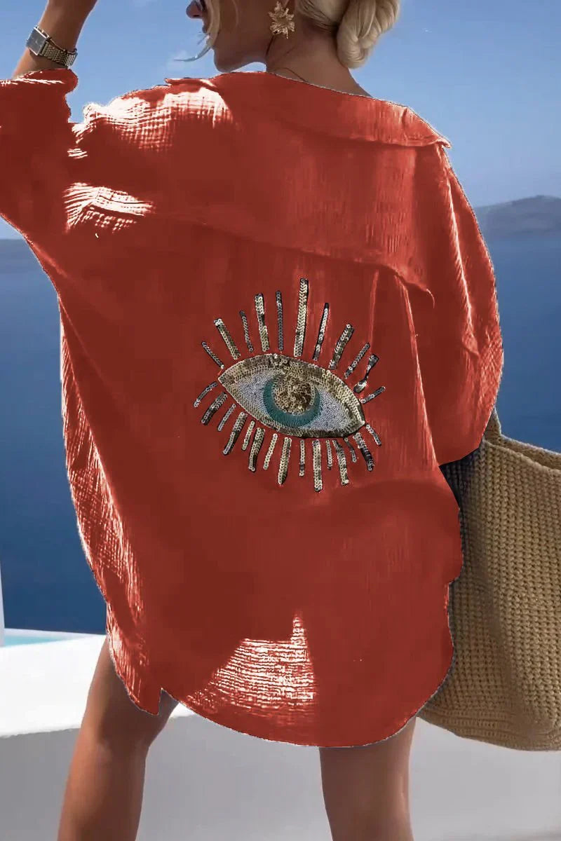 Patricia | Evil Eye Camisa casual de lentejuelas y cuentas