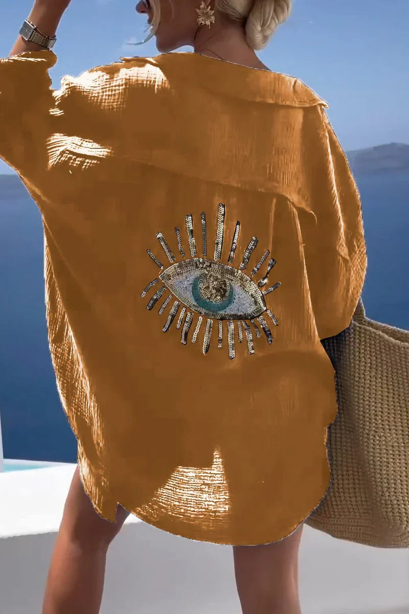 Patricia | Evil Eye Camisa casual de lentejuelas y cuentas