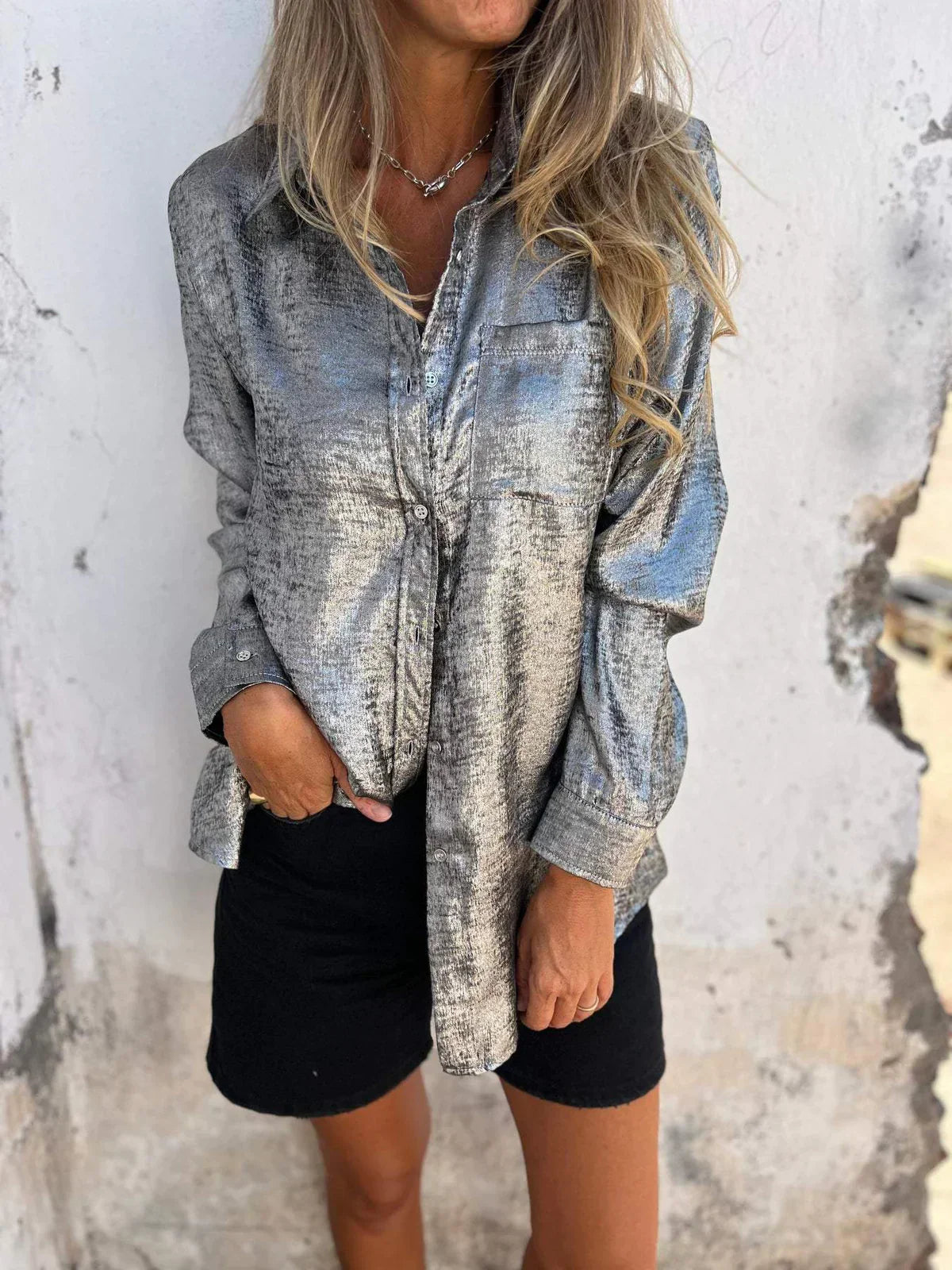 Beatriz | Camisa casual de solapa de moda de gamuza