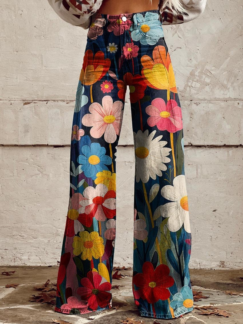 Maite | Pantalón largo con estampado floral vibrante