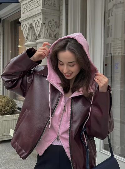 Ella | Chaqueta de cuero sólida vintage con cuello de solapa