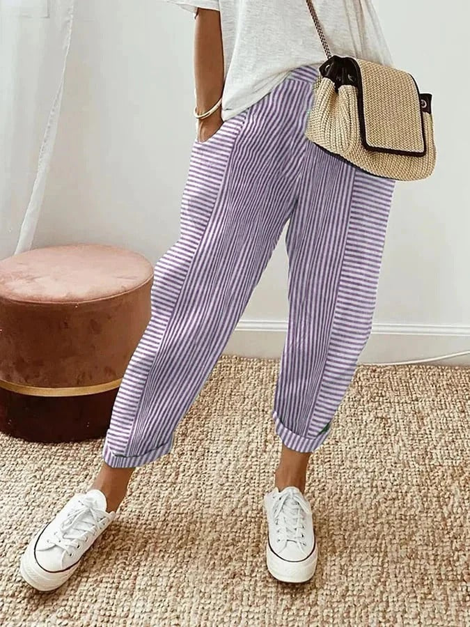 Natalia | Pantalón de rayas en algodón con diseño liviano