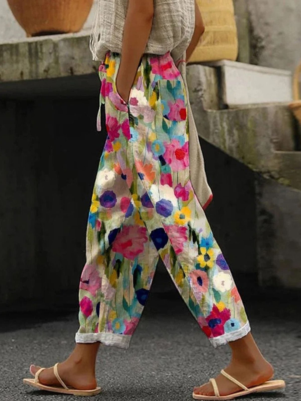 Pantalón Floral con Bolsillos para Mujer - Laura