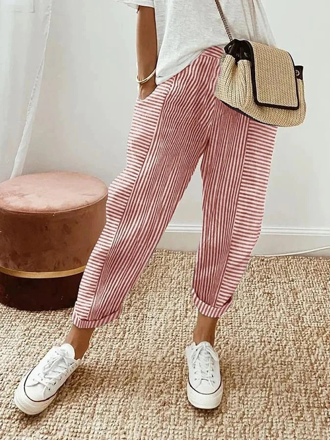Natalia | Pantalón de rayas en algodón con diseño liviano